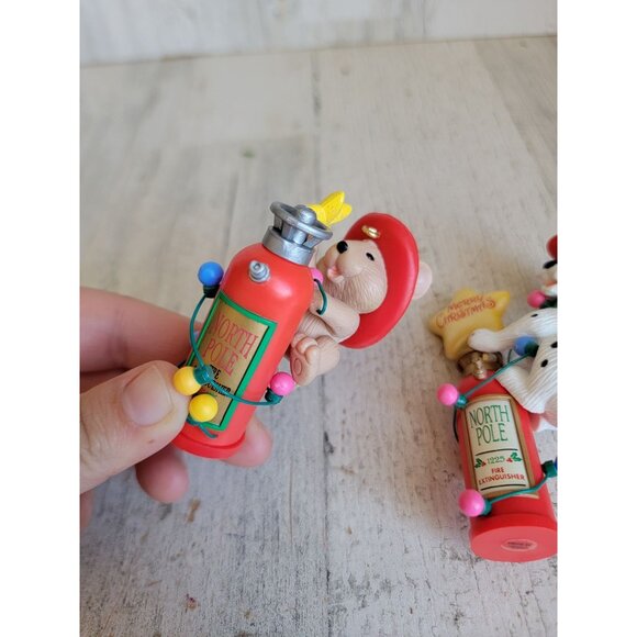 Vintage firefighter mouse Dalmatian fire extinguisher ornament Xmas set - Picture 5 of 8